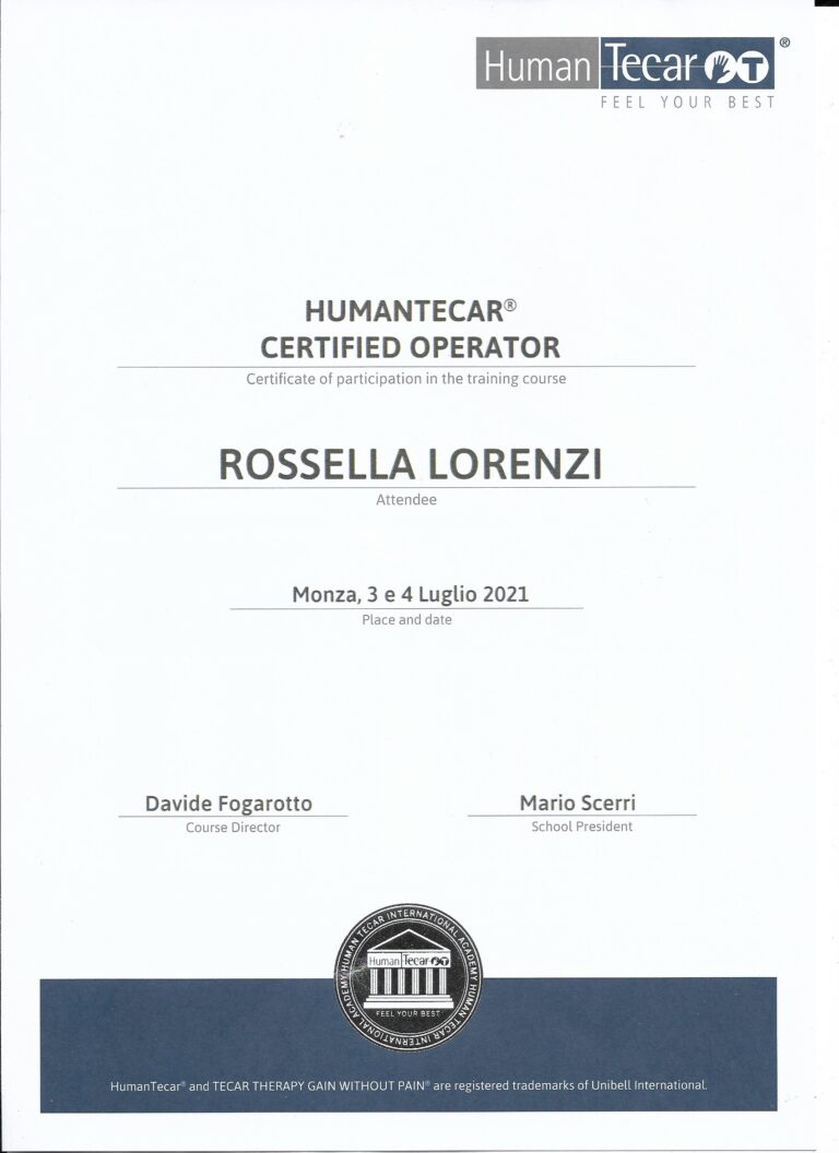 Attestato Human Tecar RoSsella Lorenzi